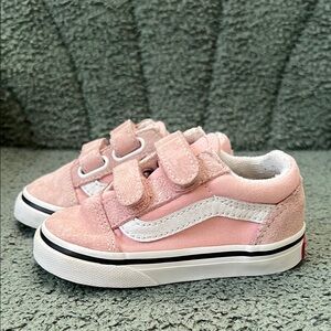 Vans Pink and White Velcro Sneakers